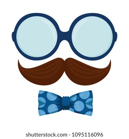 glasses and mustache with bowtie hipster style