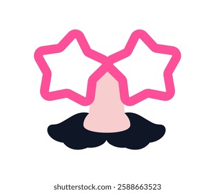 Glasses, mustache and fake nose, disguise kit for funny party, Purim carnival. Fun prop, face accessory, costume for festive masquerade. Flat vector illustration isolated on a white background