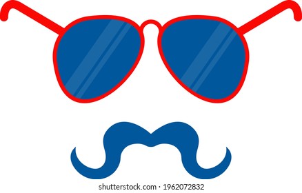 Glasses and mustache flat vector icon. Independence day of USA. July fourth celebration party. Objects isolated on a white background.