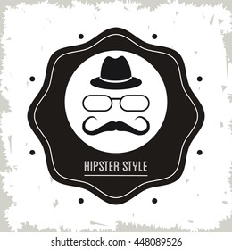 glasses, mustache and hat icon. Hipster Style design. Vector gra