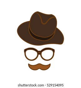glasses and mustache and hat icon over white background. hipster style design. vector illustration