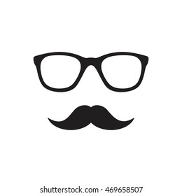 glasses mustache ,Hipster symbol. Flat style with long shadow, Men vector face