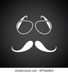 Glasses and mustache icon. Black background with white. Vector illustration.