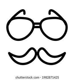 Glasses And Mustache Icon. Editable Bold Outline Design. Vector Illustration.