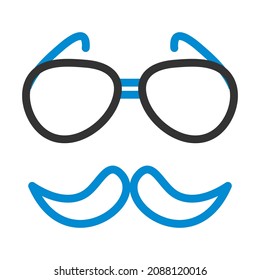 Glasses And Mustache Icon. Editable Bold Outline With Color Fill Design. Vector Illustration.