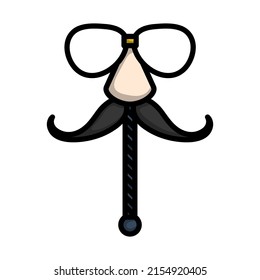 Glasses And Mustache Icon. Editable Bold Outline With Color Fill Design. Vector Illustration.