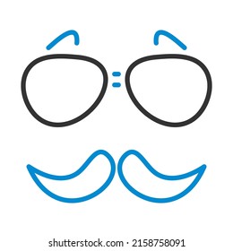 Glasses And Mustache Icon. Editable Bold Outline With Color Fill Design. Vector Illustration.