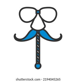 Glasses And Mustache Icon. Editable Bold Outline With Color Fill Design. Vector Illustration.