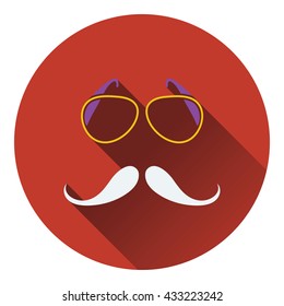 Glasses and mustache icon. Flat design. Vector illustration.