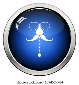 Ícone De Óculos E Mustache. Design de botão brilhante. Ilustração de vetor.