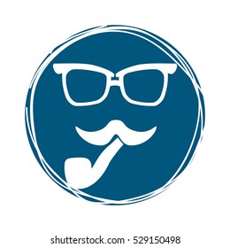 glasses and mustache icon inside blue circle over white background. hipster style design. vector illustration