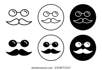 Icono de gafas y bigote. hombres con gafas de sol y conjunto de símbolos de bigote. el macho ocular o el hipster en gafas de estilo retro y el signo vectorial de bigote. viejo nerd con logo de la línea de bigote