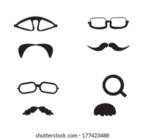 glasses and mustache icon set
