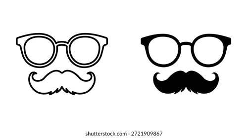 Brille und Schnurrbart Icon Set. Brille und Schnurrbart Vektorsymbol in schwarz gefüllt und umrissen Stil.
