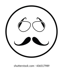 Glasses and mustache icon. Thin circle design. Vector illustration.