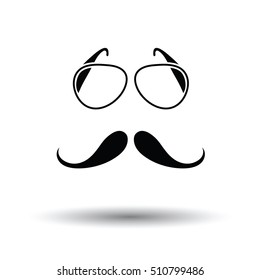 Glasses and mustache icon. White background with shadow design. Vector illustration.