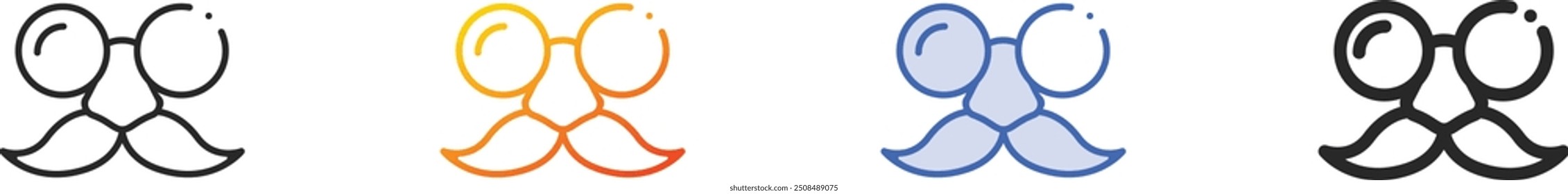 óculos com ícone de bigode.Linear fino, gradiente, traço azul e negrito Design estilo isolado no fundo branco