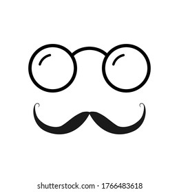 Icono vectorial negro de línea de gafas y bigote. 