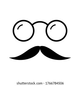 Icono vectorial negro de línea de gafas y bigote. 