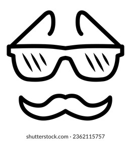 Icono de línea de gafas y bigote, concepto de accesorios faciales, gafas de nerd y bigotes señalizados sobre fondo blanco, ícono de bigote y gafas en forma de contorno para móvil. Gráficos vectoriales