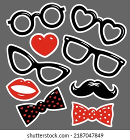 Glasses, mustache, lips, bow tie, heart, funny party set