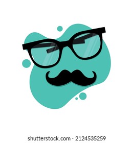 Glasses with a mustache on a blue-green bubble. man symbol. Vector.