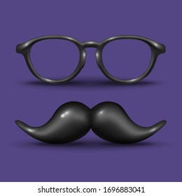 Glasses and mustache on purple background. Vector illustration,.