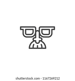 Glasses with mustache outline icon. linear style sign for mobile concept and web design. Party Mask simple line vector icon. Symbol, logo illustration. Pixel perfect vector graphics