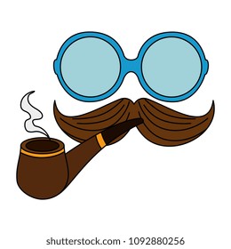 glasses and mustache with pipe wooden hipster style