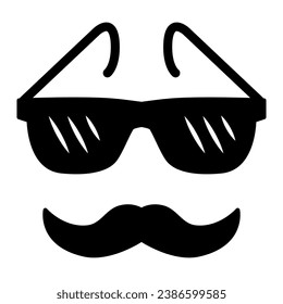 Icono sólido de gafas y bigote, concepto de accesorios faciales, gafas de nerd y bigotes de fondo blanco, ícono de bigote y gafas en estilo glifo para móvil. Gráficos vectoriales