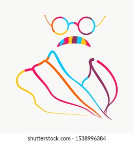 Glasses and Mustache. Stylized Simple Flat Style Portrait of Gandhi