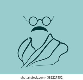 Glasses and mustache. Stylized Simple Flat Style Portrait of man