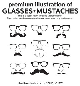 glasses mustache vector set