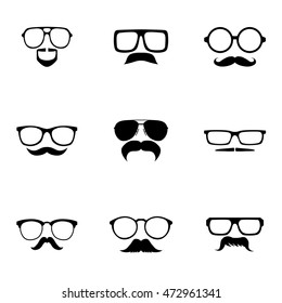 Glasses and mustache vector set. Simple glasses and mustache shape illustration, editable elements, can be used in logo design