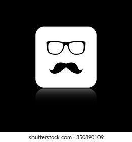 glasses and mustaches - black vector icon on the white button