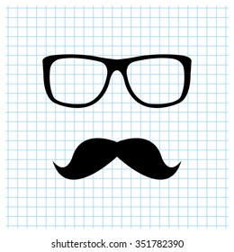 glasses and mustaches - black vector icon