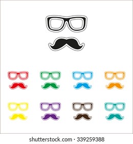 glasses and mustaches - color vector icon