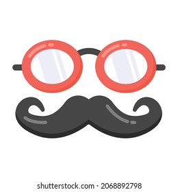 Gafas y bigotes que denotan ícono plano de los accesorios del partido 