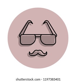 glasses and mustaches icon in badge style. One of Media, Press collection icon can be used for UI, UX