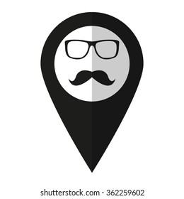 glasses and mustaches - vector icon;  black map pointer