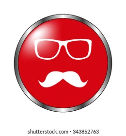 glasses and mustaches - vector icon on the  red button