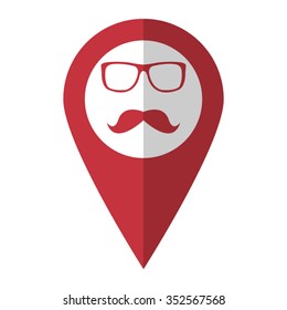 glasses and mustaches - vector icon; red map  pointer