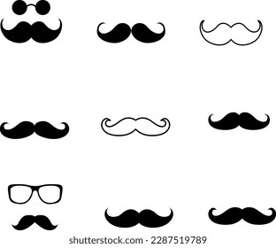 Brille und Schnurrbart, Vektorsymbol festgelegt Vektorgrafik auf weißem Hintergrund.EPS