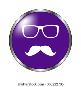 glasses and mustaches - vector icon; violet button