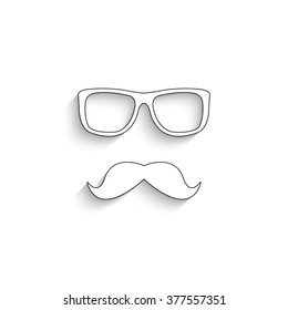 glasses and mustaches - white vector icon  with shadow