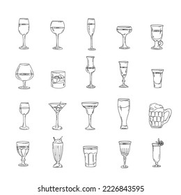 Glasses with names, line icons set. Vector