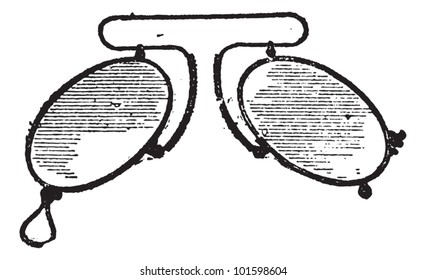 Glasses, a nose clip spacing mobile, vintage engraved illustration. Dictionary of words and things - Larive and Fleury - 1895.