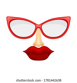 Glasses with Nose and Lips as Carnival or Party Mask Vector Illustration