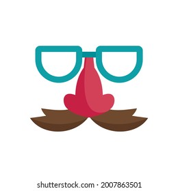 Glasses and nose with mustache icon. Flat illustration of glasses and nose with mustache vector icon isolated on white background