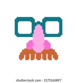 Glasses nose and mustache pixel art. April Fools Day Mask 8 bit. Pixelate funny disguise mask